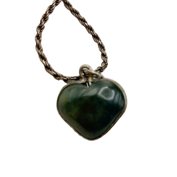 Vintage Green Heart Agate Pendant & Italian Sterling Silver Rope Chain Necklace - Picture 2 of 8